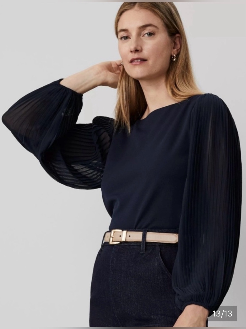 Ann Taylor Blouse Top NWT Pleated Sleeve XL Black Career Office Classy